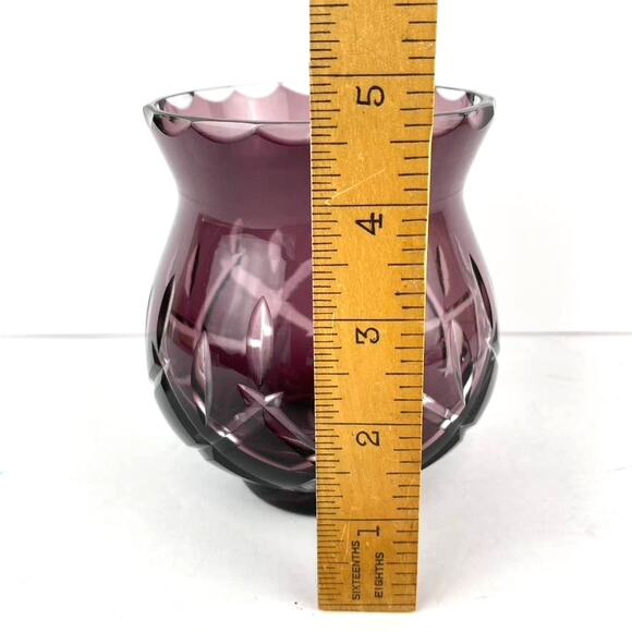 Vintage Purple Amethyst Cut Glass Votive Holder Bohemian Vase - Picture 4 of 6
